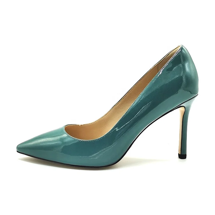 New fashion hot selling love 85mm green patent leather pointed toe pumps for women