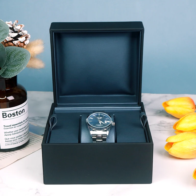 Luxury Black PU Leather Watch Display Box Custom Design Your Own Leatherette Watch Storage Gift Box with Replaceable Insert