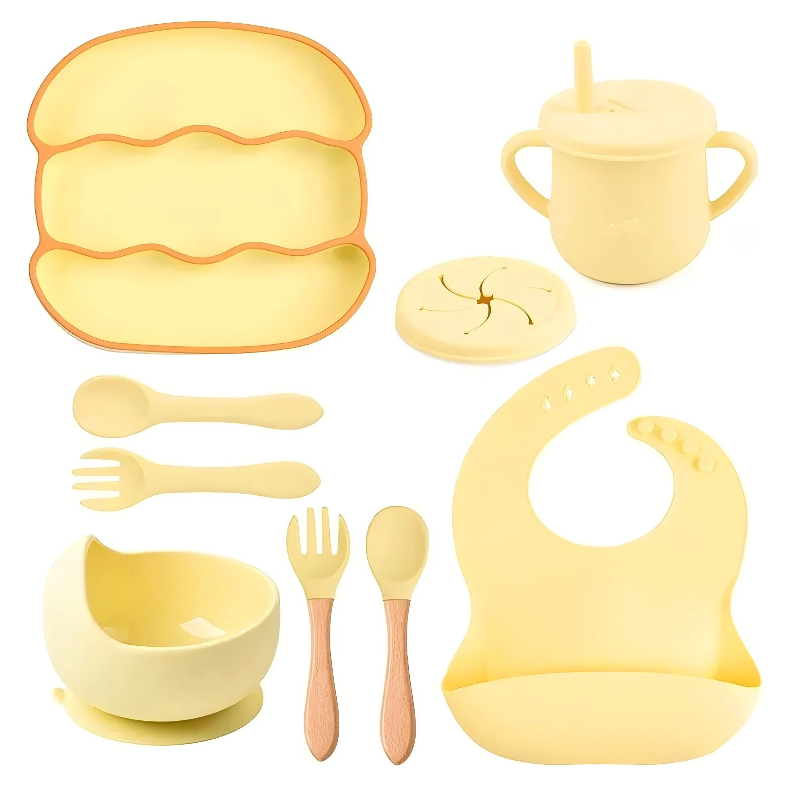 Wholesale Custom Baby Feeding Plate Silicone Baby Spoon Suction Baby Bowl Toddler Drinking Cup Set