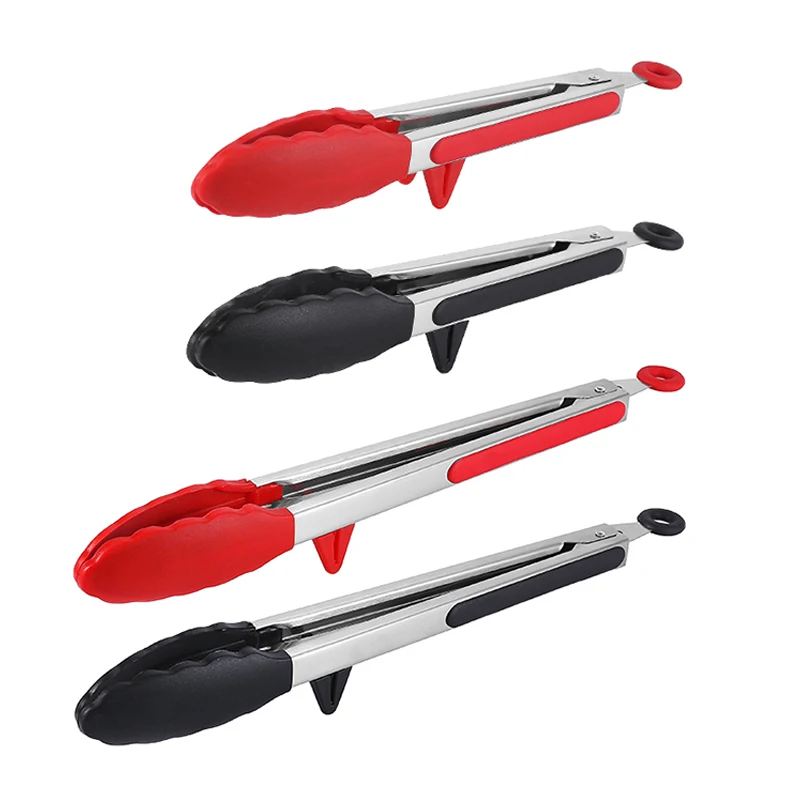 MANJIA 7, 9, 12 Inch Serving Tongs Cooking Food Tongs Stainless Steel Locking BBQ Kitchen Tongs With Silicone Tips