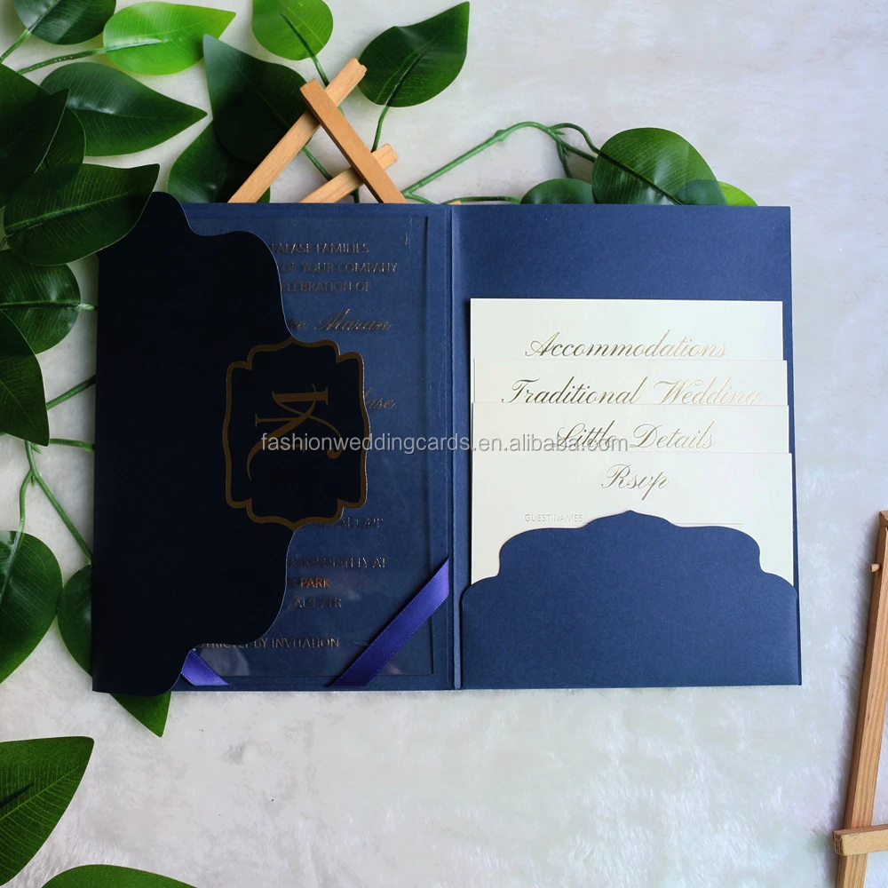 African Royal Blue Laser Cut Belly Band Wedding Invitation cards pocket birthday invitation cards and RSVP cards