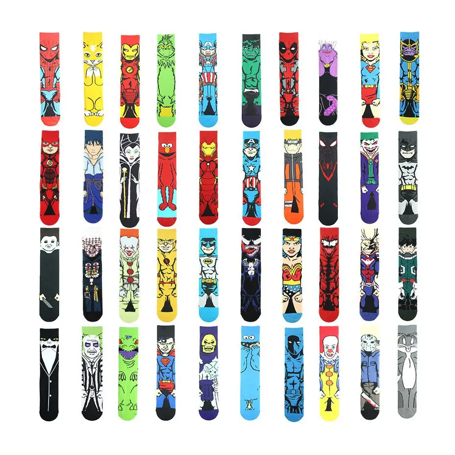 Wholesale High Quality Cartoon Super Hero Socks Cotton Jacquard Dress Socks Colorful Boy Girl Happy Socks