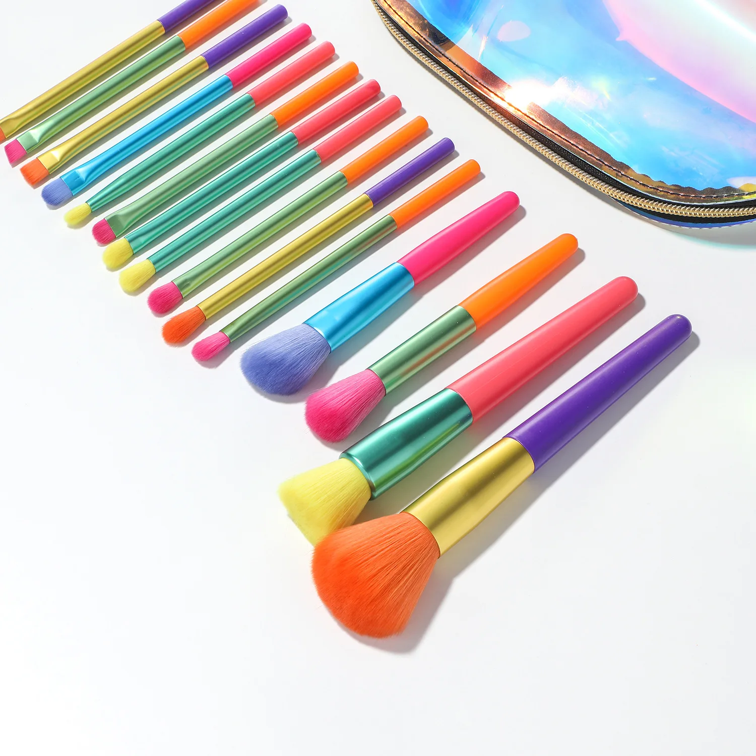 Hot 15 Super Soft Colorful Rainbow Makeup Brush Own Brand Eyeshadow Powder Concealer Foundation Makeup Brush Set