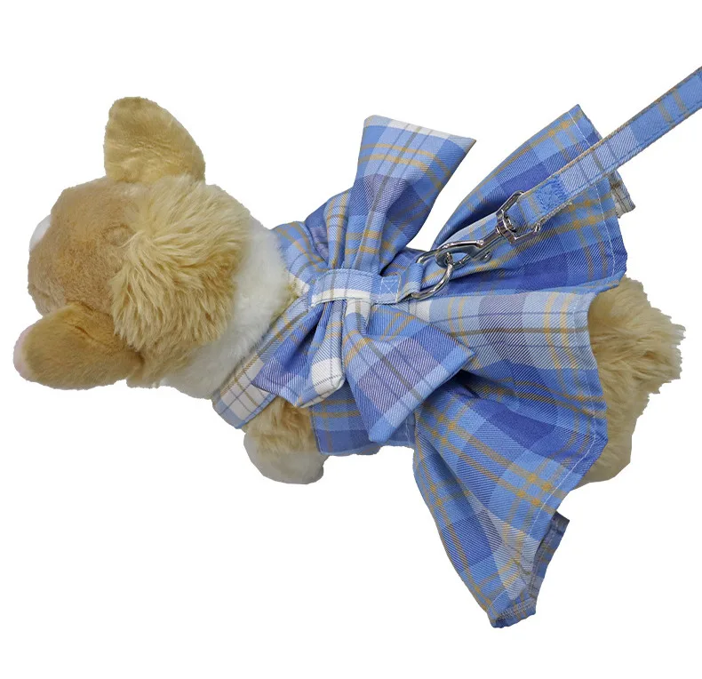 Pet JK plaid skirt chest strap leash Walk dog Cat vest clothes Teddy Method fight