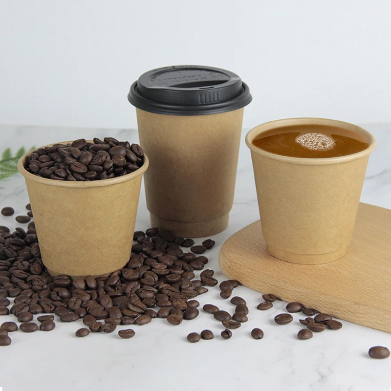 Biodegradable Eco Friendly Custom Logo Printing Disposable Double Wall Coffee Paper Cup For Tea Hot Drink with lids