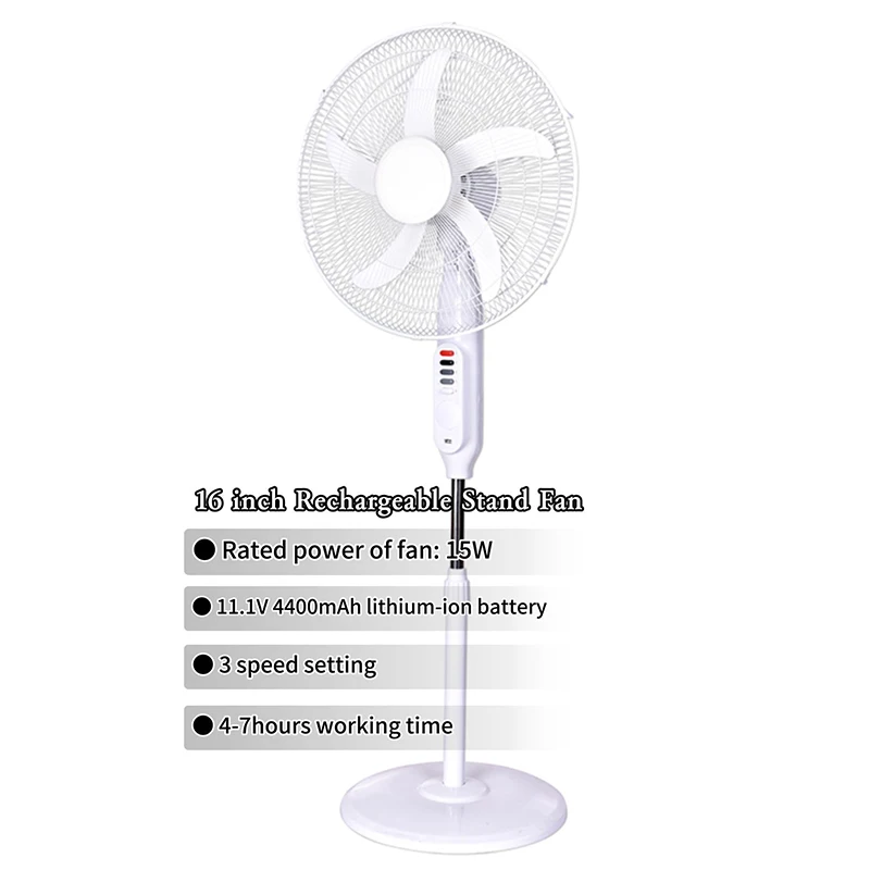 16-Inch Multifunctional Solar Powered Stand Fan AC DC Rechargeable 15W Solar Panel LED Lights USB Phone Charging