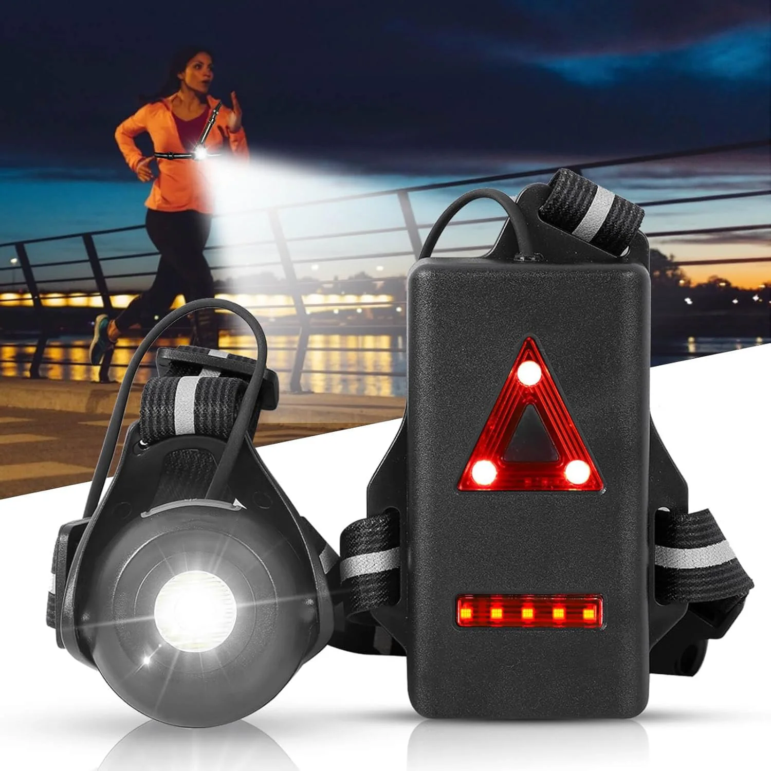USB-C Type Rechargeable LED Running Chest Light Back Warning Light 90° Adjustable Beam for Hiking Jogging Outdoor Adventure