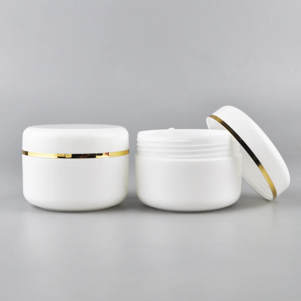 Empty 10g 20g 30g 50g 100g 120g 150g 250g White Pp Plastic Face Cream Jar With Gold Edge