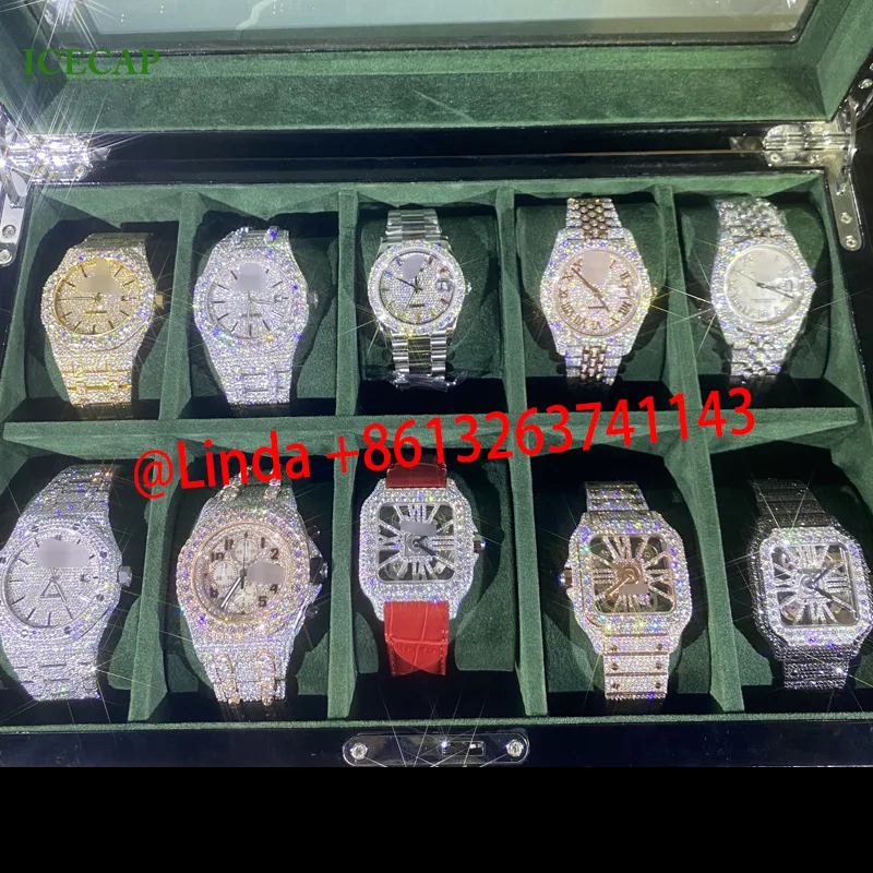 Luxury Bust Down Hiphop Watch Ice VVS Moissanite  Mechanical Watch Pass Diamond Tester Men Women Fashion Watches