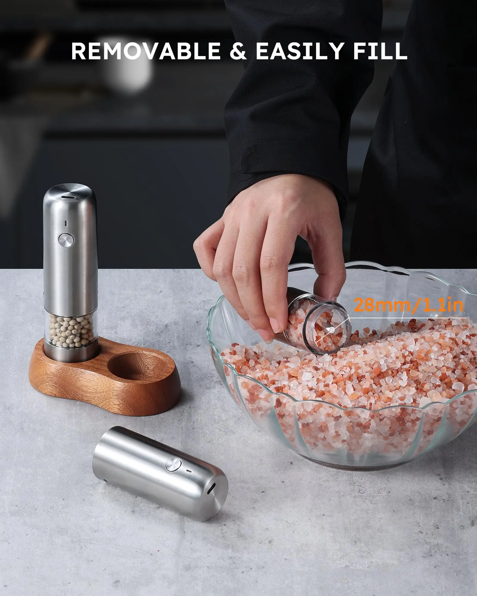 High quality rechargeable electric pepper and salt grinder set stainless steel electric pepper grinder