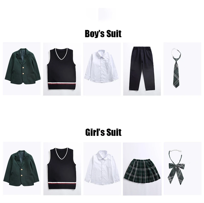 Hot sale vintage green blazer bottom grid skirt suit uniform youth leisure jacket fashion fitness boys and girls uniform