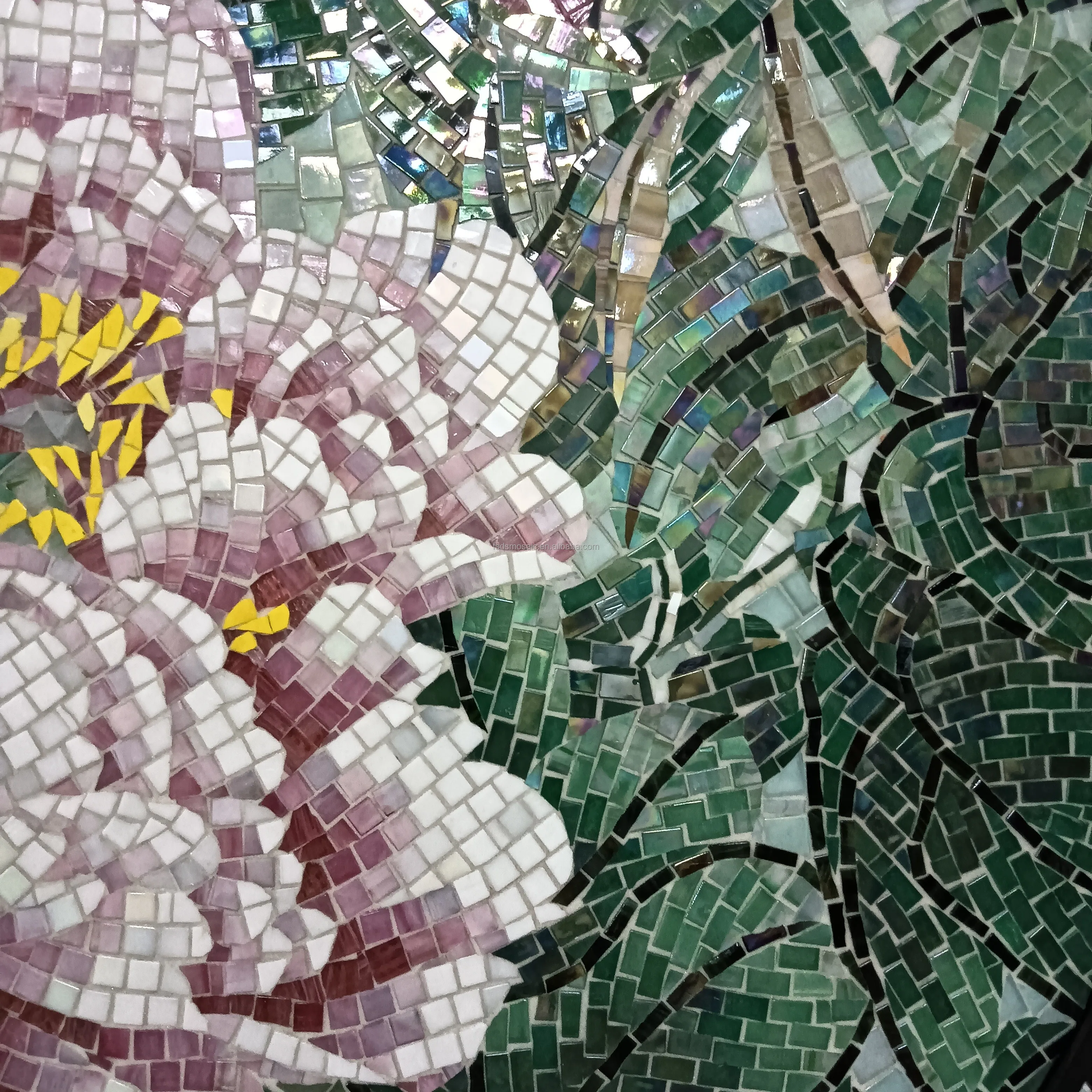 Floral Shape Table Artistic Glass Decorative Handmade Glass Mosaic Wall Hotel Wall Bathroom Decor Luxury Glass Mosaic Art Mural