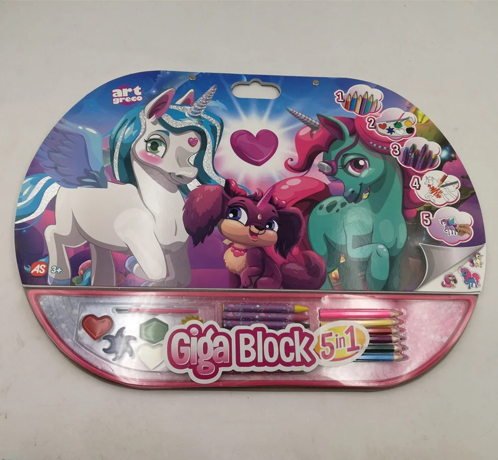 kids customized 5 in 1 giga block  magazine photo hardcover  unicorn cartoon drawing colouring book for children