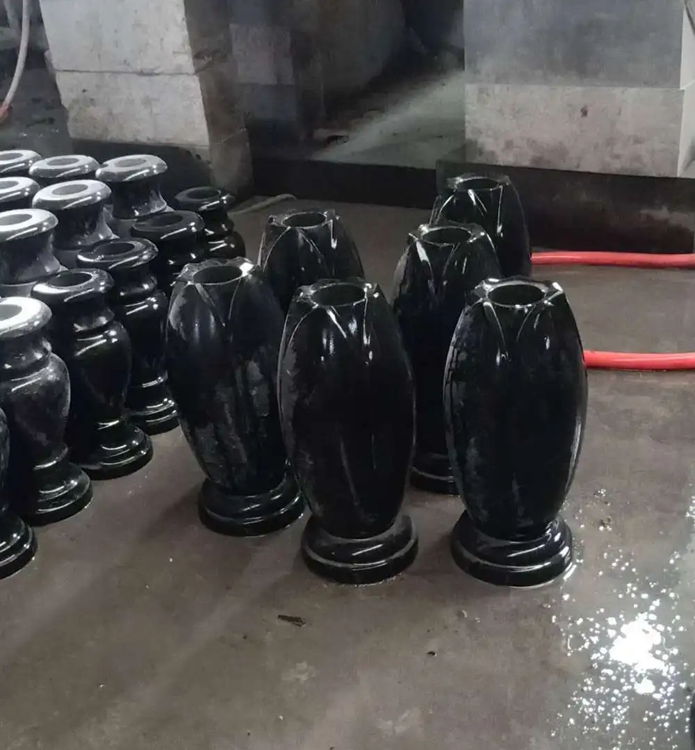 New Design Black Granite Vase Monument Flower Vase For Cemetery Grave Natural Stone Tombstone Vase