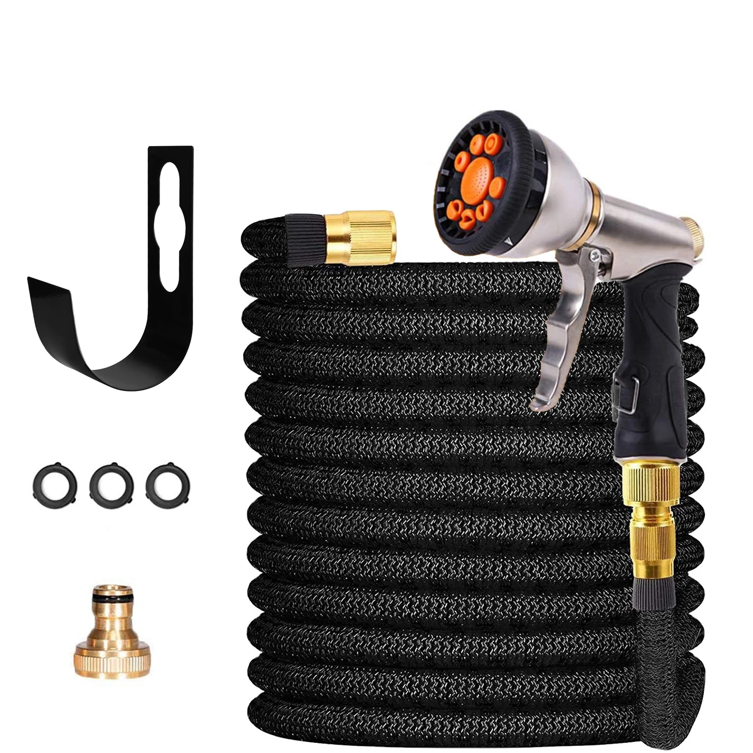 High Quality 50 Ft 75 Ft 100 Ft Black Expandable Magic Garden Hose Pipe with 9 function Alloy spray gun