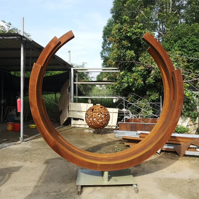 Large Semicircle Corten Steel Abstract Garden Sculpture