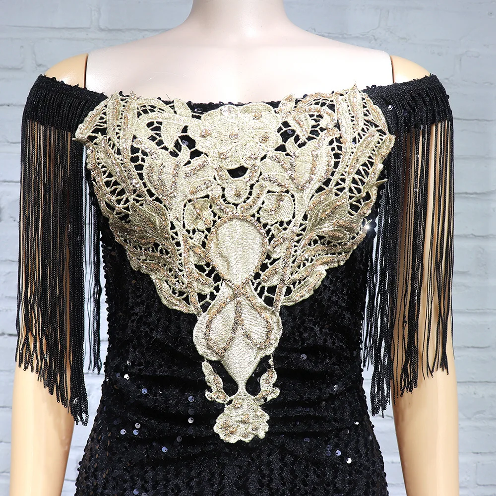 ZIYA A05S61 Plus Size Beaded Diamond Breastpiece Collar African Evening Dress Designs