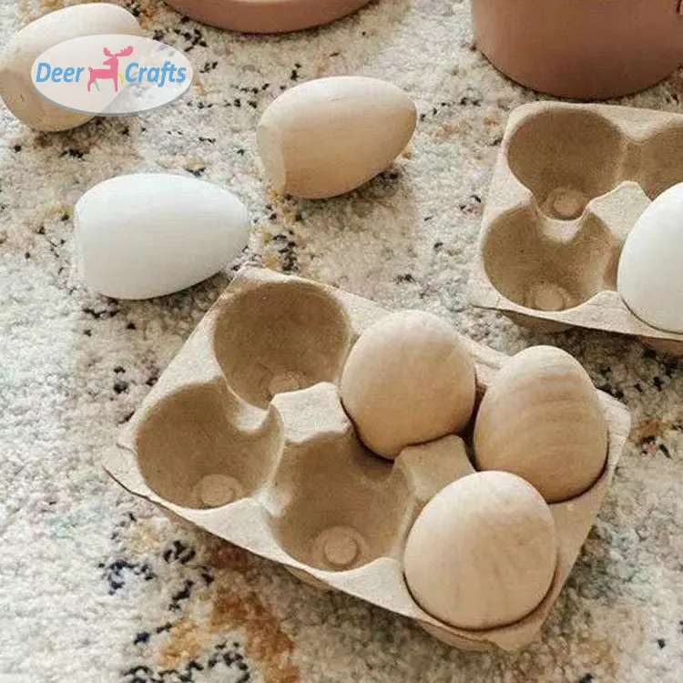 unfinished wood diy craft kids wooden egg toys easter decor gifts faux fakes eggs chicken food toys DD10429