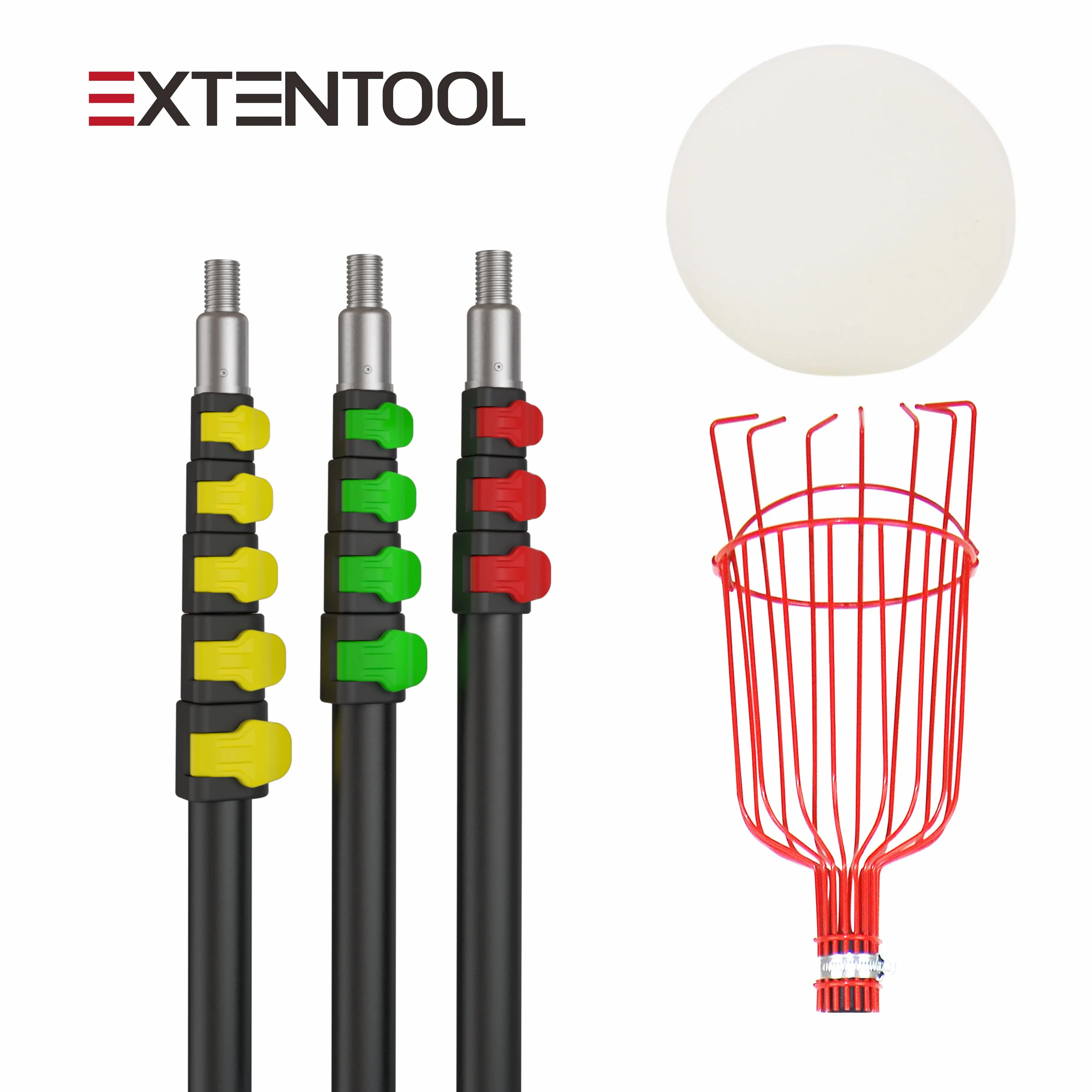 Extentool garden tools durable fruit picker extendable telescopic aluminum pole with strong basket