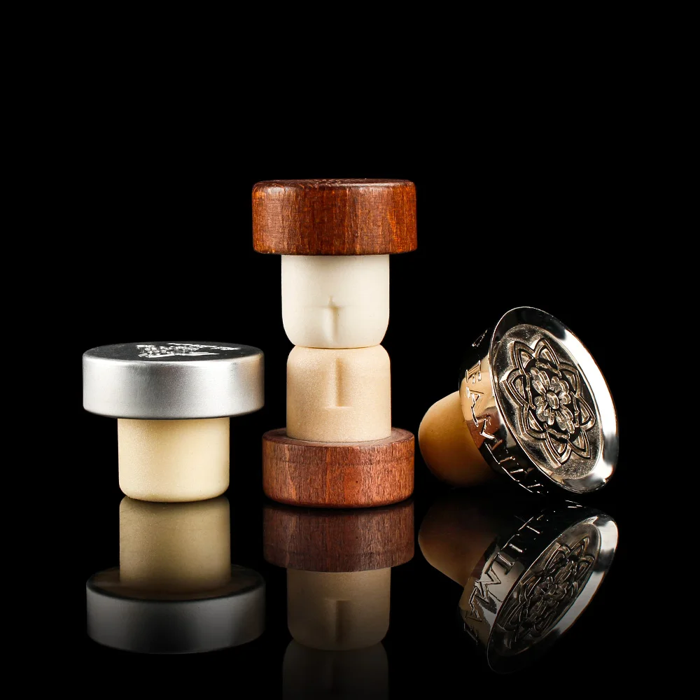 Customized luxury zinc alloy engraved top T shape alcohol tequila vodka gin synthetic bar top stopper liquor bottle cork cap