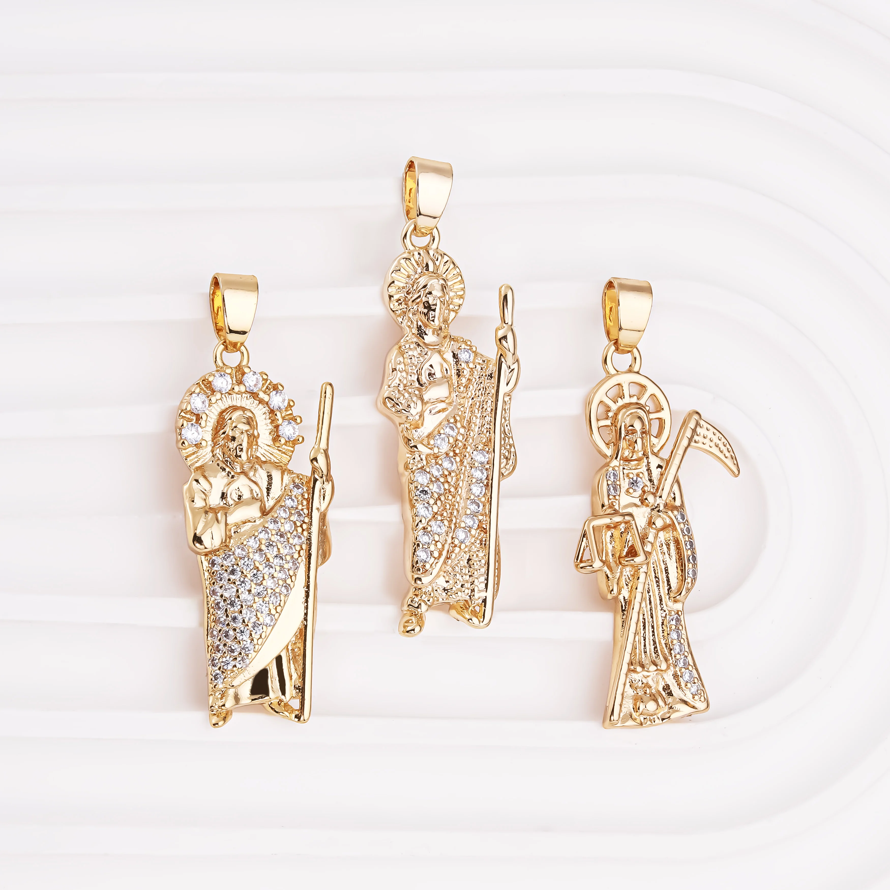 Religious jewelry 18k oro laminado gold plated zircon catholic holy death pendant saint san judas tadeo charms pendant dijes