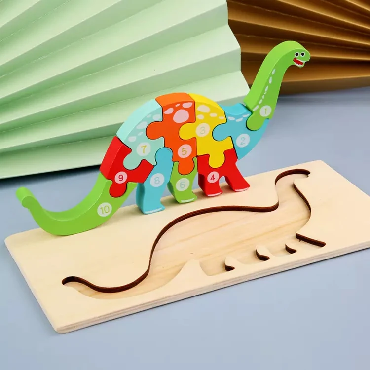 Cartoon Jigsaw Game Creative Animals Wooden Baby 3D Puzzle Math Play Education Sensory Montessori Wooden Puzzles Toys