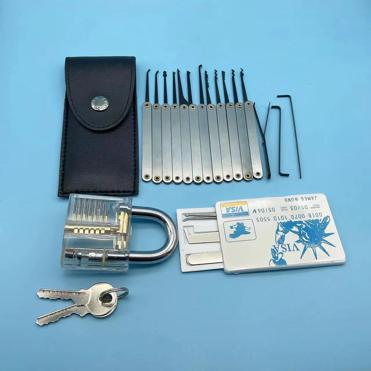 Cheap good quality 15 pcs tools open padlock practice lock pick set