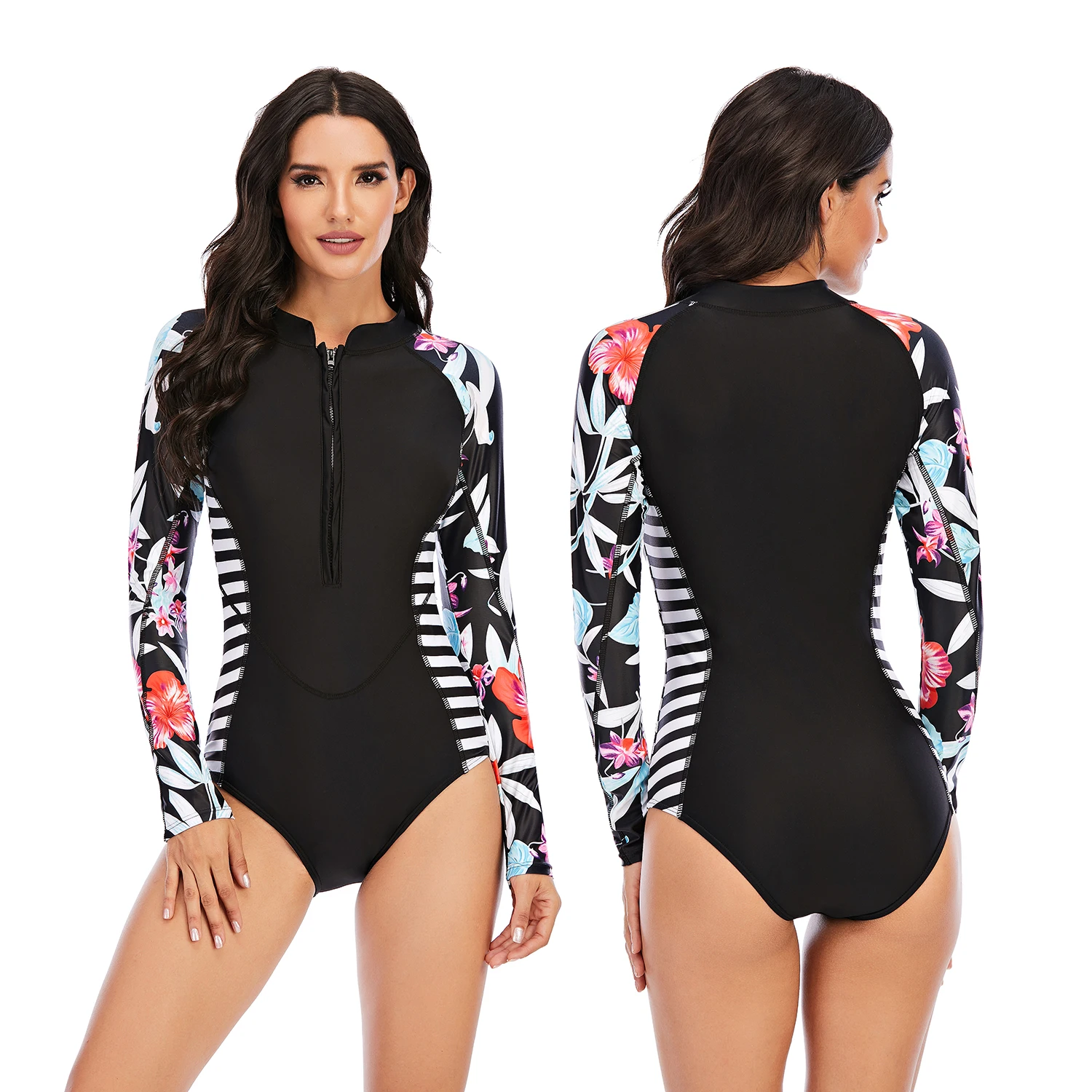 AOSHILI long sleeve rash guard women surfsuit floral swimsuit one piece swimming beachwear guangzhou outpace amazons top seller