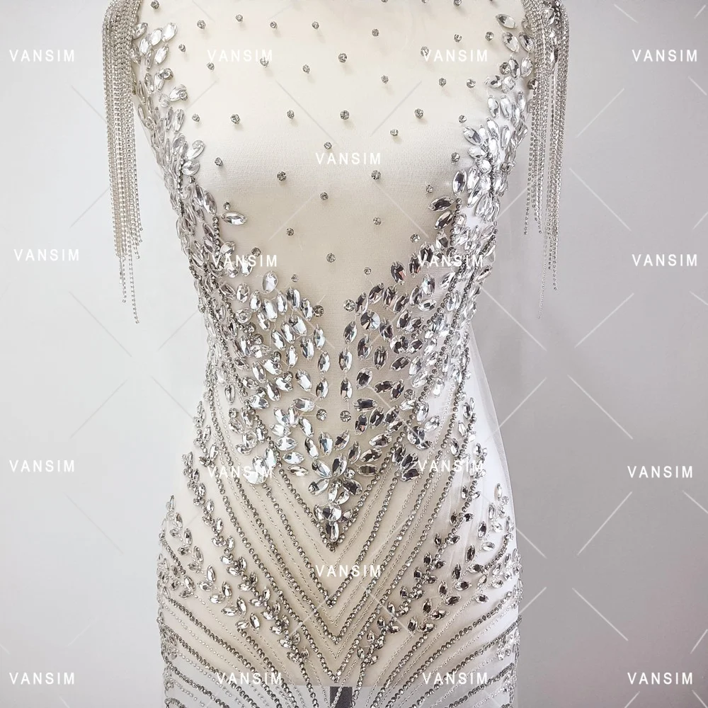 Wholesale rhinestone flower bodice applique crystal panel fringe shoulder chest body patch wedding bridal dress decoration