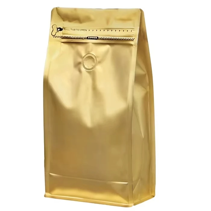 Biodegradable Paper Food Packing Zipper Flat Bottom Tea Packaging Pouch, Custom Printed Compostable Kraft Coffee Bag With Valve