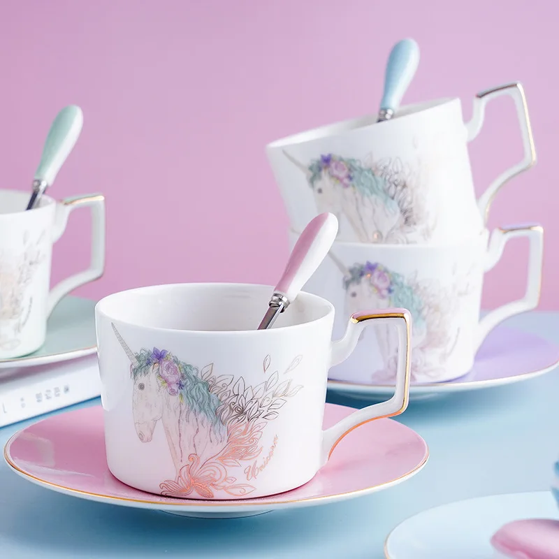 Private Label 200ml Ins Creative Europe Style Luxury Bone China Tea Mug High Quality Ceramic Coffee Cups With Spoon