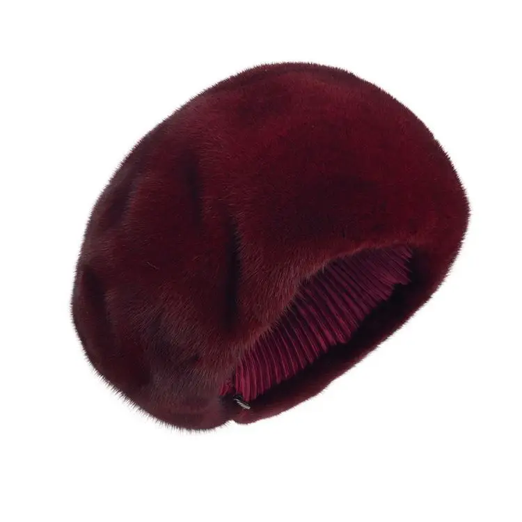 8 colors available luxury burgundy color free size women winter mink fur beanie hat