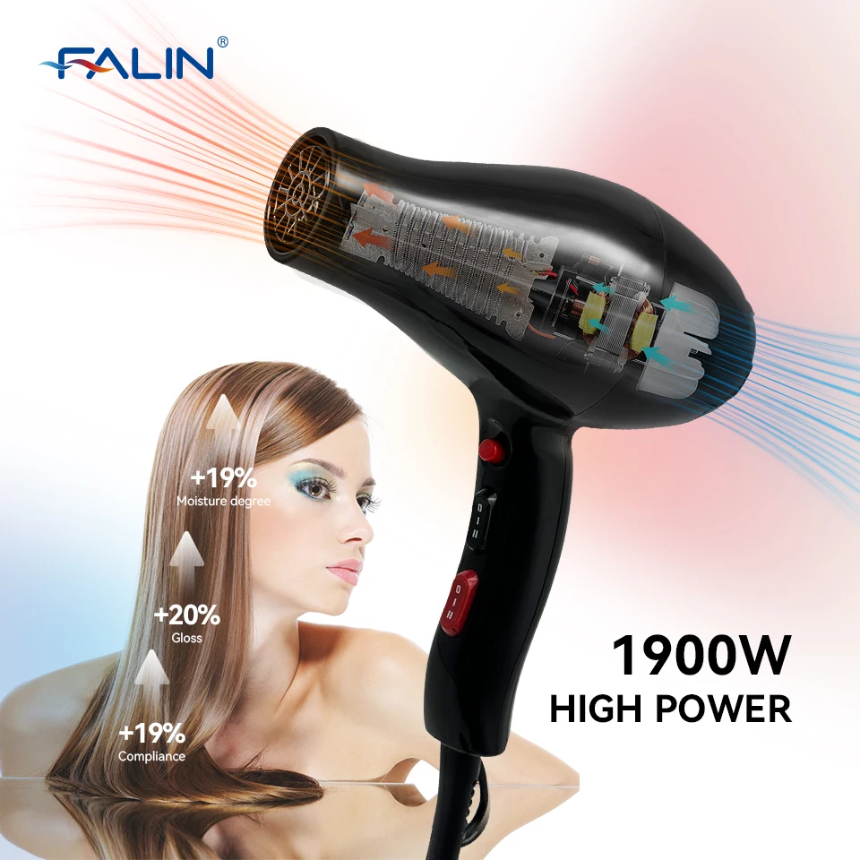 Hair Dryer Professional Salon High Speed Hair Dryer 1900W AC Motor With Hanging Loop/Concentrator/2 Diffuser For Travel/House