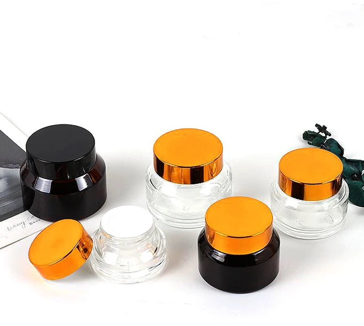 Luxury Skincare Packaging 1oz 2oz 30 50 100Ml Empty Clear Cream Cosmetic Glass Jar Lotion Pump Perfume Glass Bottle With Cap Lid