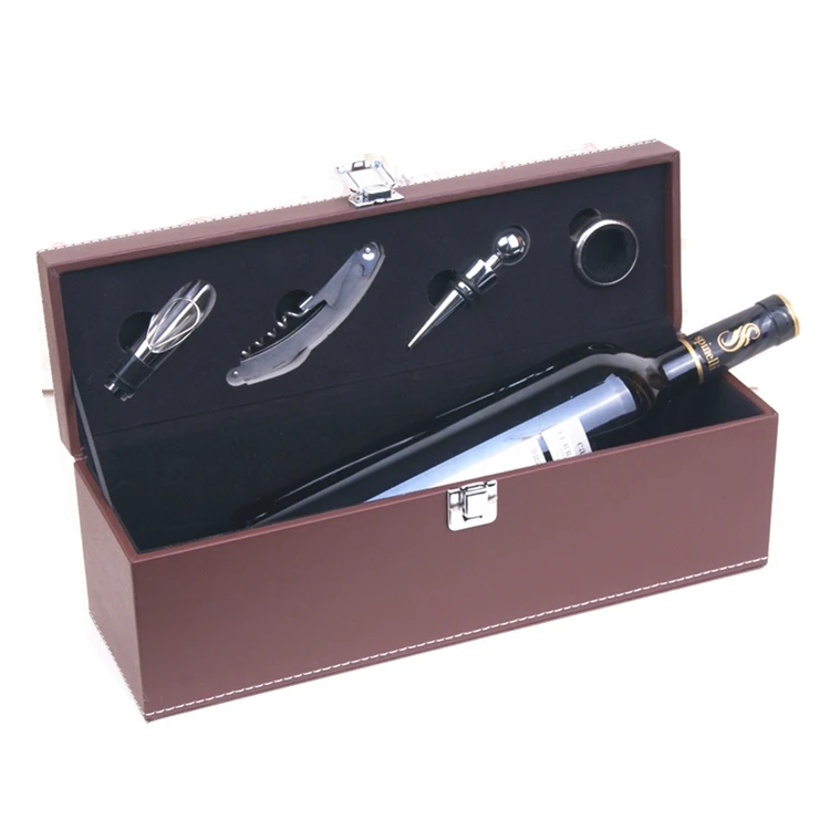 Горячая Распродажа изготовленным на заказ логосом, из pu искусственной кожи, винно упаковочная коробка для 750 мл 1 одной бутылки вина Дисплей Чехол для хранения вина коробка с аксессуарами