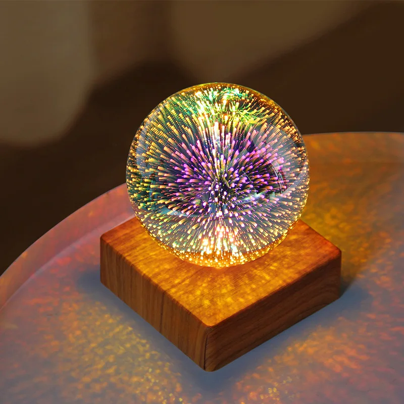 Hot selling led luminous colorful star effect 3D crystal glass magic ball fireworks night light lamp for room
