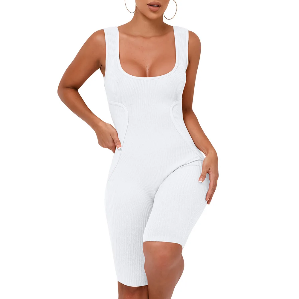 2022 custom poly tank top ribbed mid thigh womens adult onesies romper women fitness bodycon all in one piece body suit women