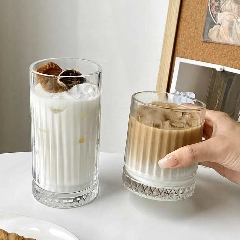 Striped glass water juice cup milk coffee cup