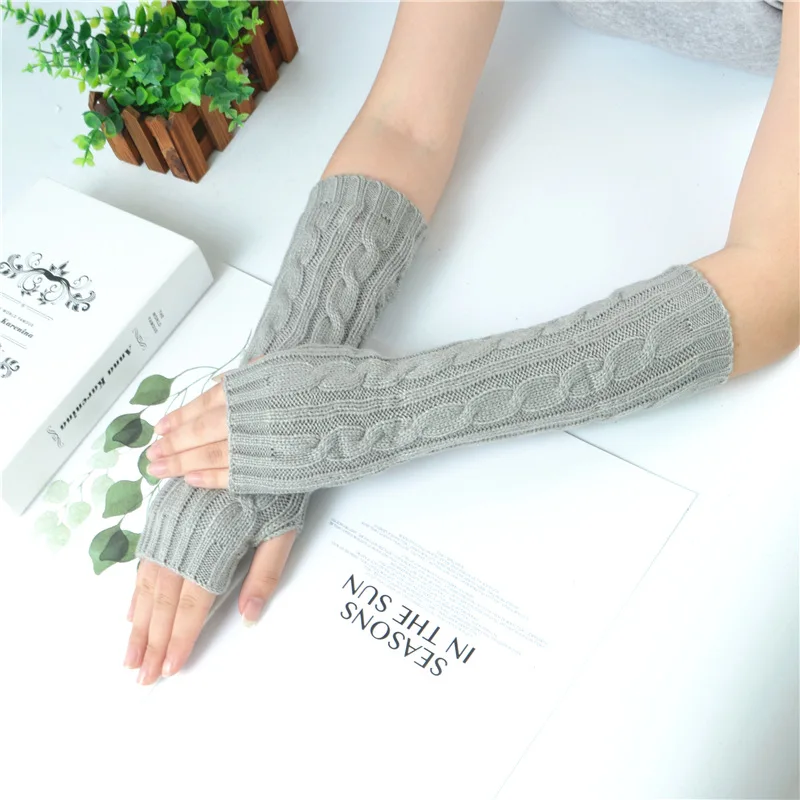 Winter Thicken Warm Half Finger Wool Knitted Gloves Long Sleeve Warm Arm Women Long Gloves