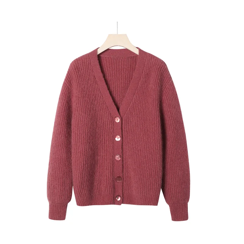 Best Material V-neck Open Chest Long Sleeve Sweater Casual Mohair Sweater knitted Cardigan Winter Clothes for Women