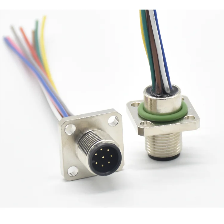 High quality circular industrial socket square wire M12 waterproof  8 pin male connector