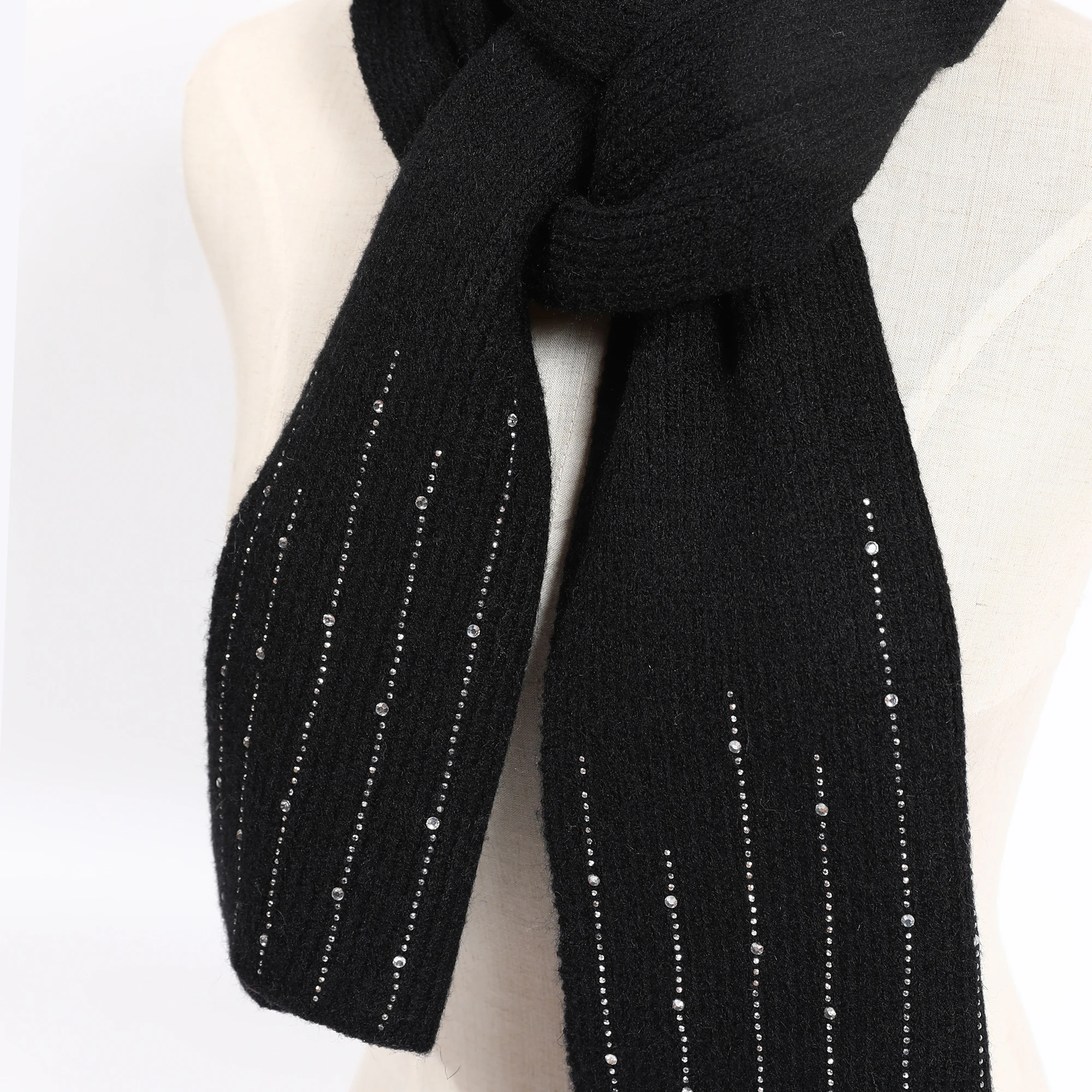 
wholesale adies winter scarves blend yarn knitted scarf with rhinestones and 3pcs gift sets 