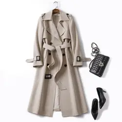New Korean Mid-length Trench Coat for Women 2023 Popular British Over-the-knee Overcoat for Spring Autumn