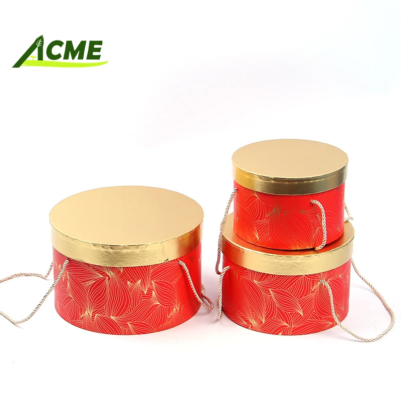 Wholesale custom stock supplier luxury round hot stamping pattern hard cardboard gift flower boxes for packaging