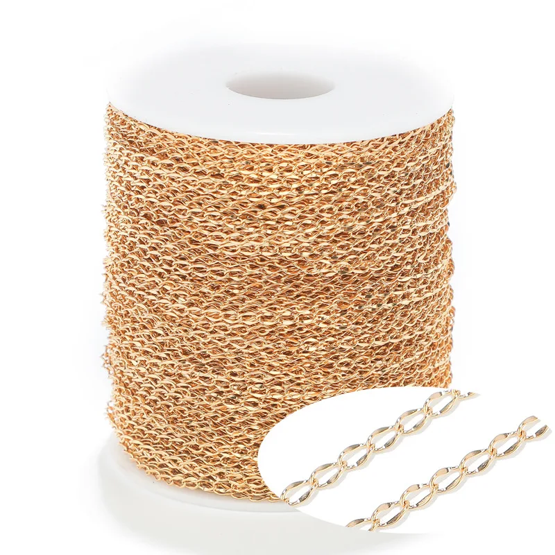 wholesale 2.5 mm width twisted extension chain jewelry making stainless steel PVD gold tail chain