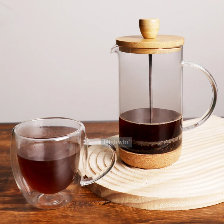 HIGHWIN Heat Resistant Bamboo Lid French Press High Borosilicate Glass French Press