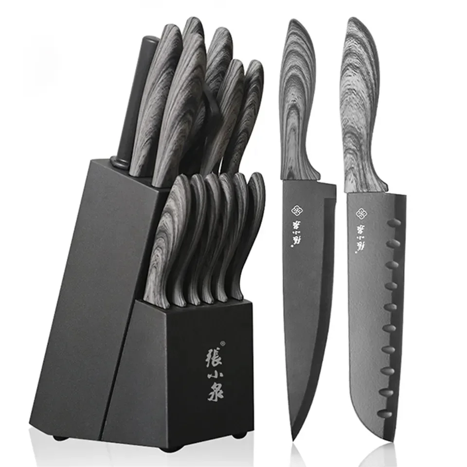 15 in 1 Stainless Steel Non-Stick Kitchen Knives Set with Wood Block