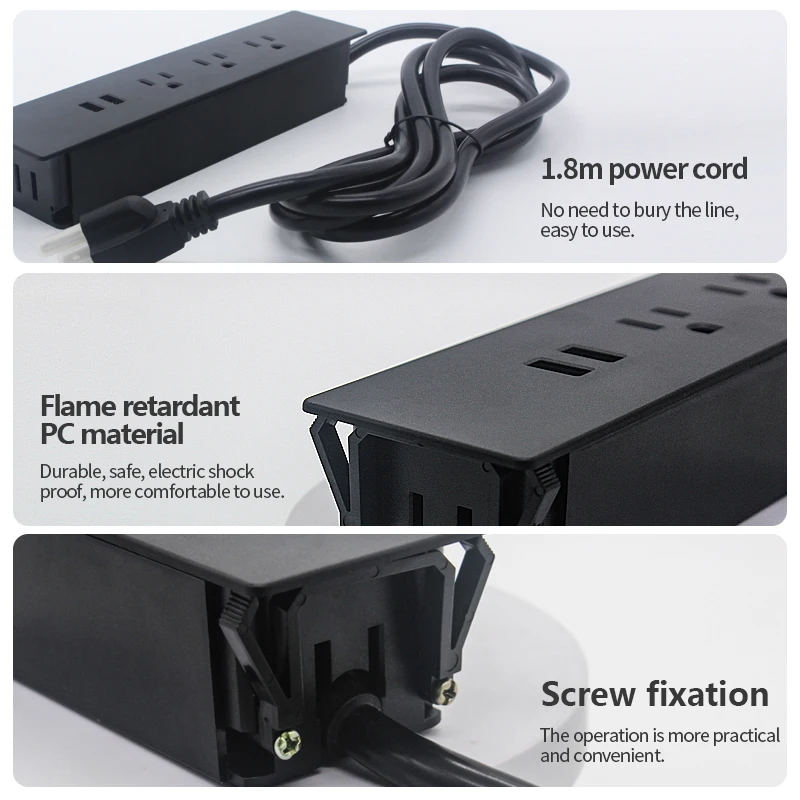 Office Furniture Embedded Flush Mounted Multi Power Outlet Recessed Desktop Socket Table US Outlet with USB Type C