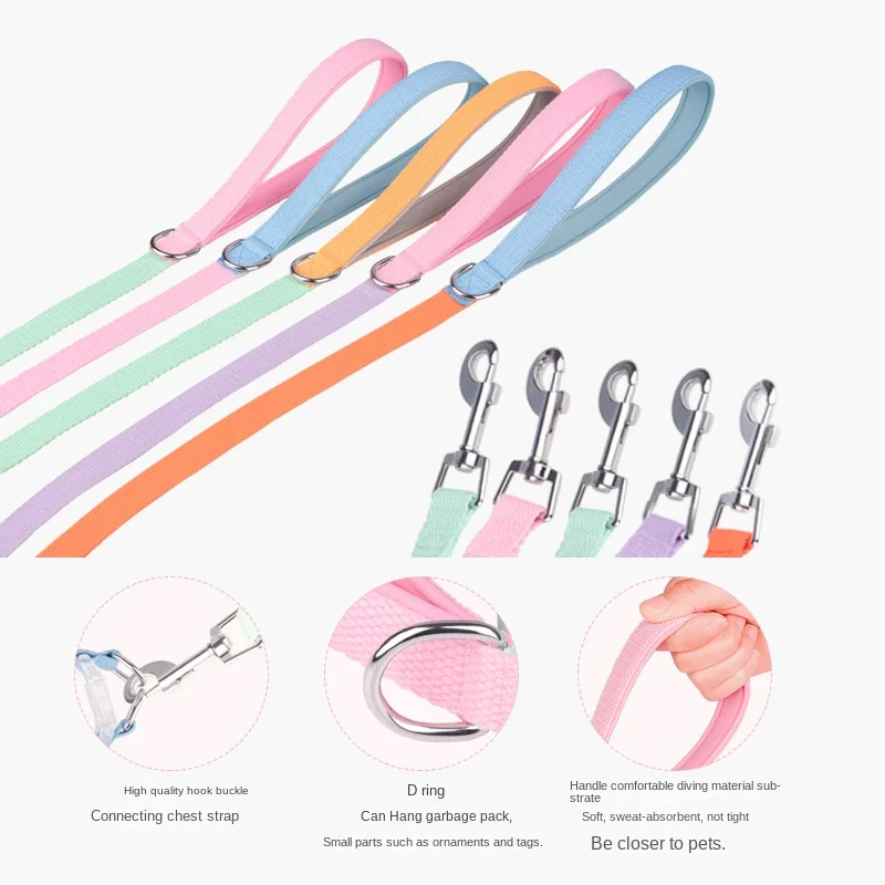 Fashion contrast color pet leash macaron color matching puppy cat chest strap collar set explosion-proof red walking dog rope