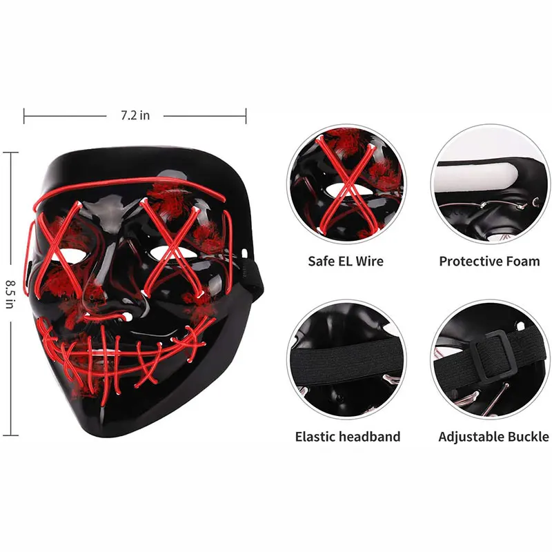 Cosplay Glowing In The Dark Mask Scary Halloween Mask LED Light Up LED Neon Halloween Mask ECOPARTY